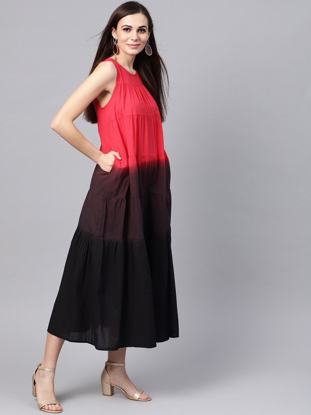 Women's Red & Black Ombre Tiered Maxi - SASSAFRAS