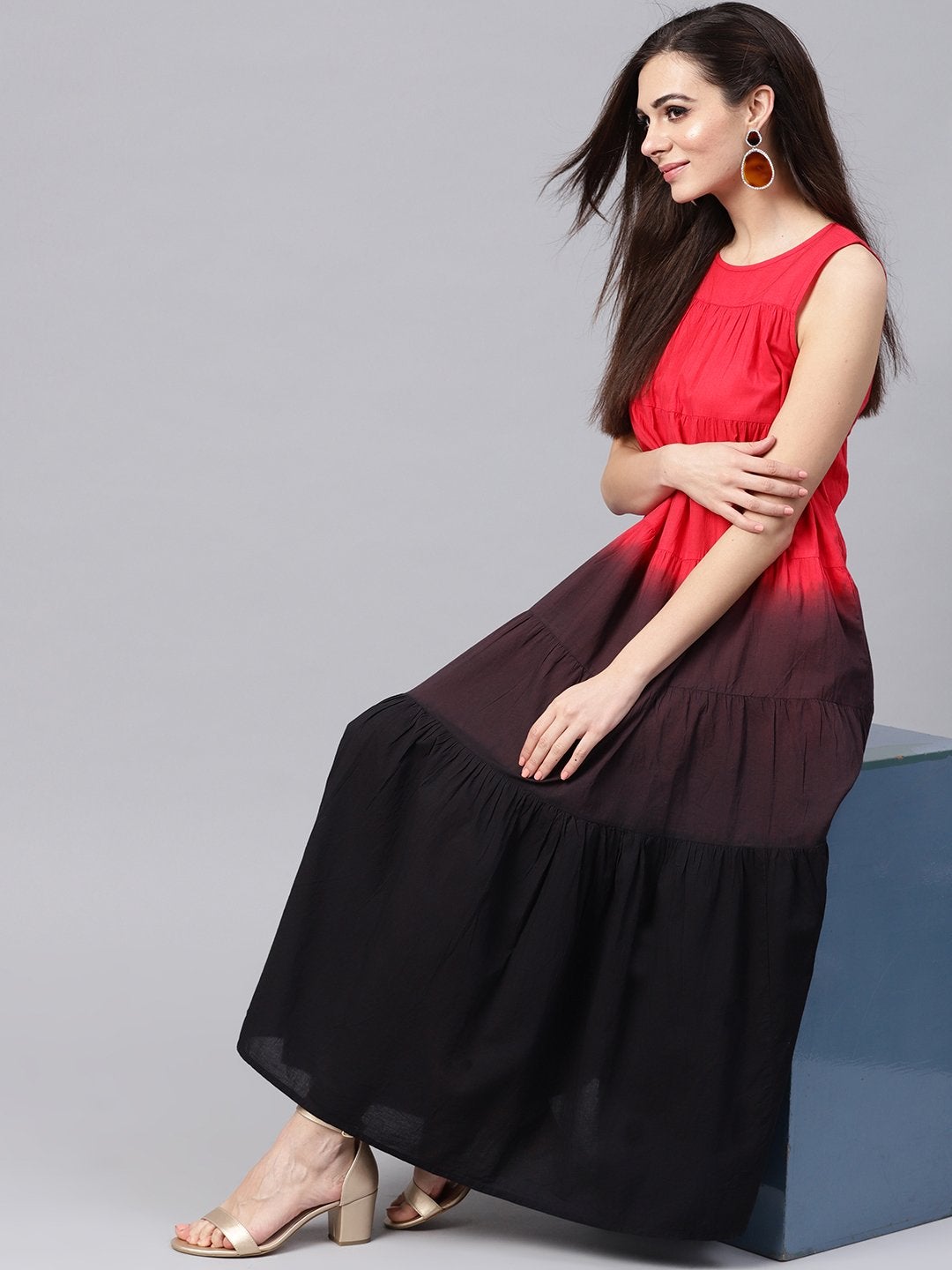 Women's Red & Black Ombre Tiered Maxi - SASSAFRAS