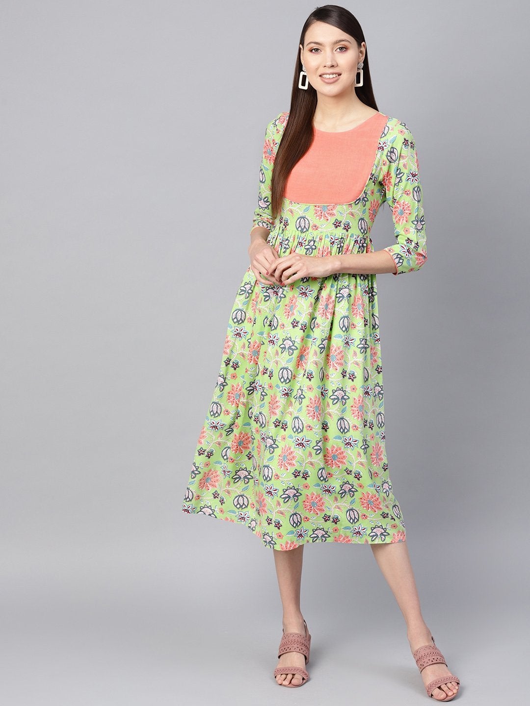 Women's Green Floral Gathered Yoke Dress - SASSAFRAS