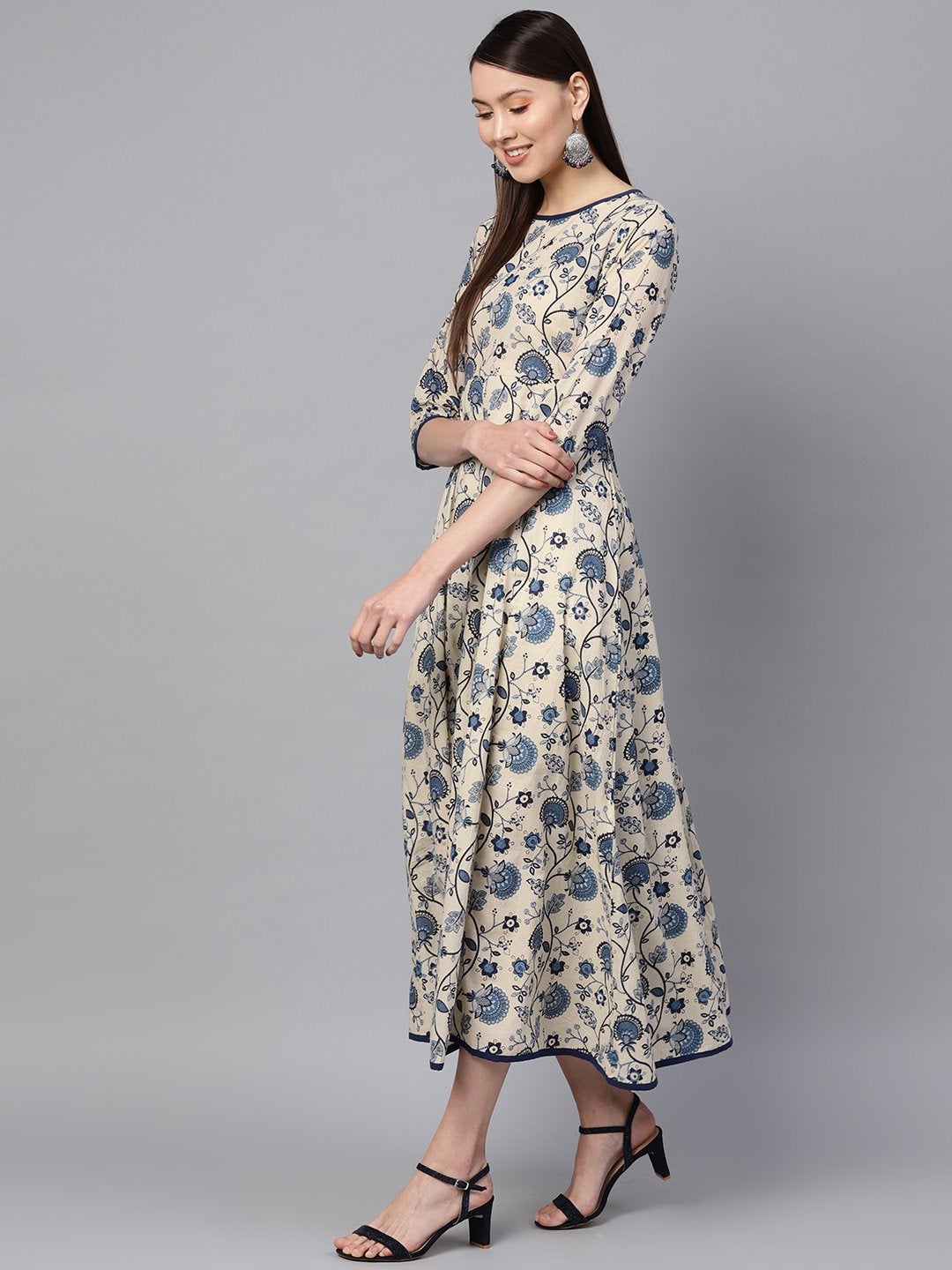 Women's Navy Paisley Flared Midi Dress - SASSAFRAS