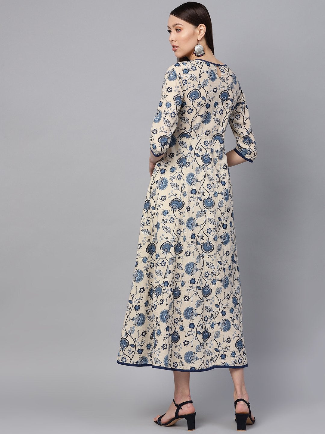 Women's Navy Paisley Flared Midi Dress - SASSAFRAS