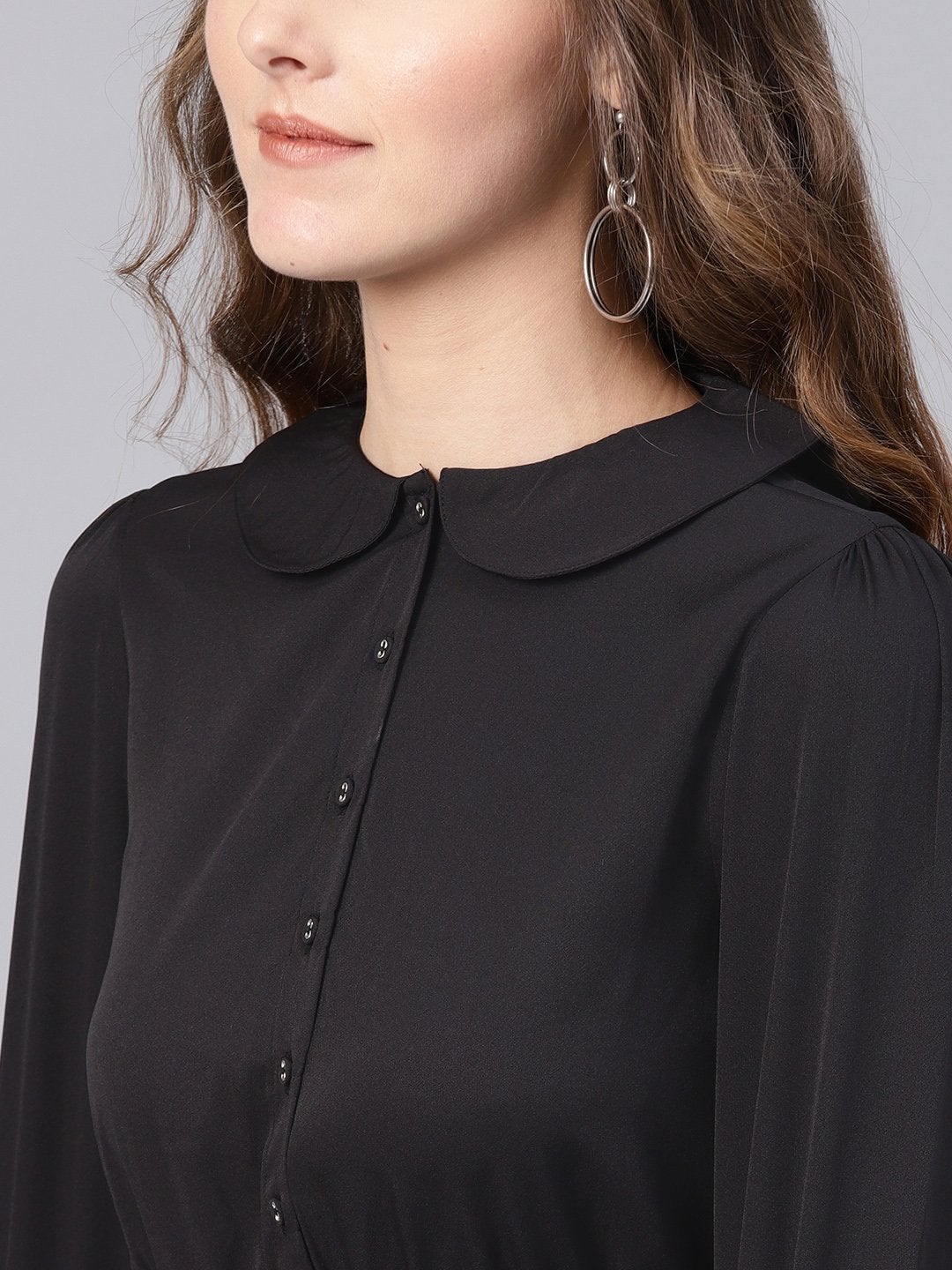 Women's Black Peterpan Belted Pleated Midi Dress - SASSAFRAS