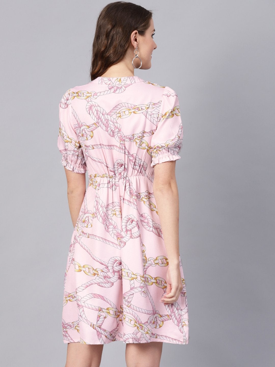 Women's Pink Chain Print A-Line Dress - SASSAFRAS