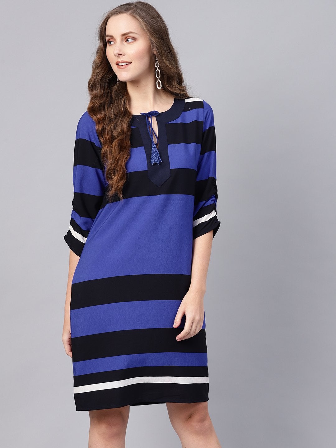 Women's Blue Stripe Shift Dress - SASSAFRAS