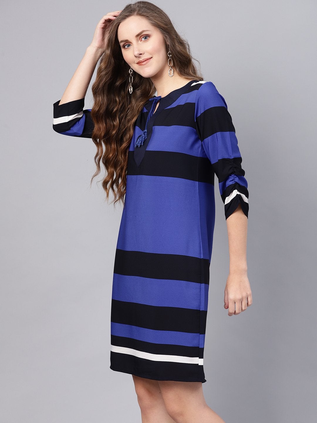 Women's Blue Stripe Shift Dress - SASSAFRAS