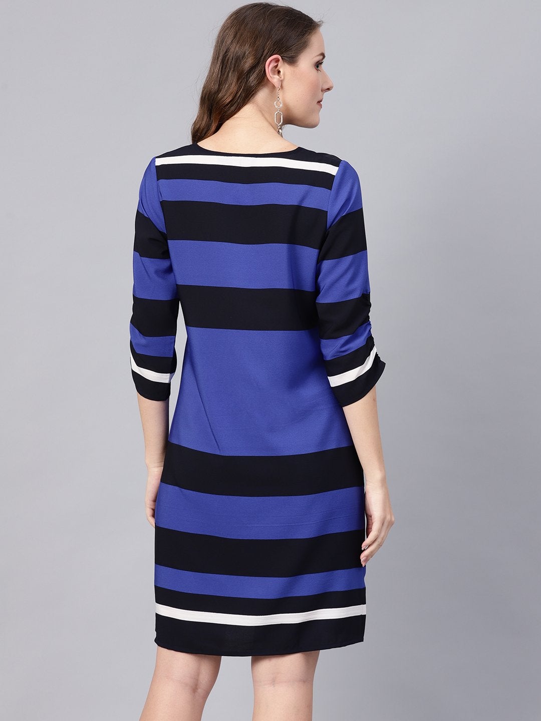 Women's Blue Stripe Shift Dress - SASSAFRAS