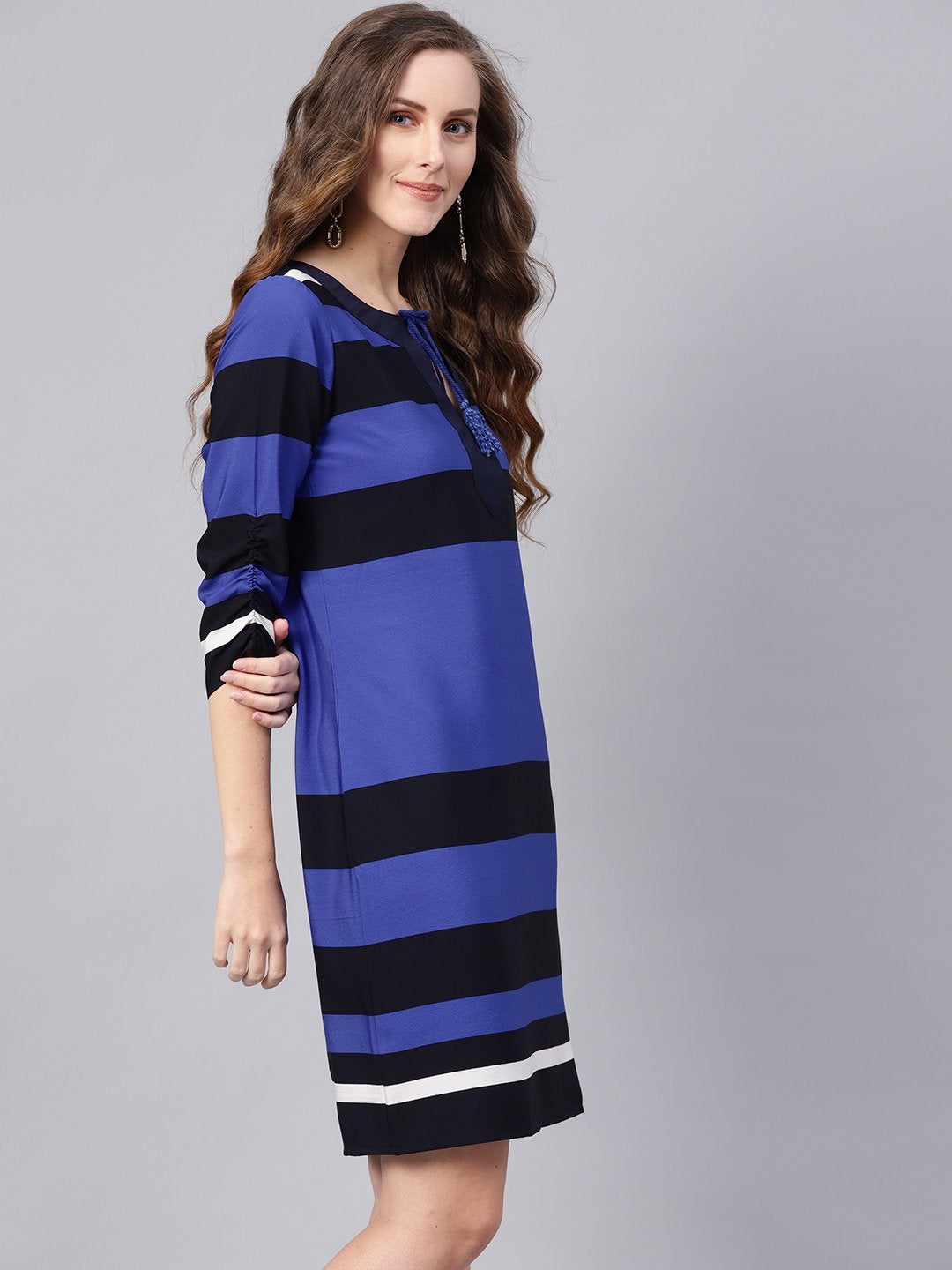 Women's Blue Stripe Shift Dress - SASSAFRAS