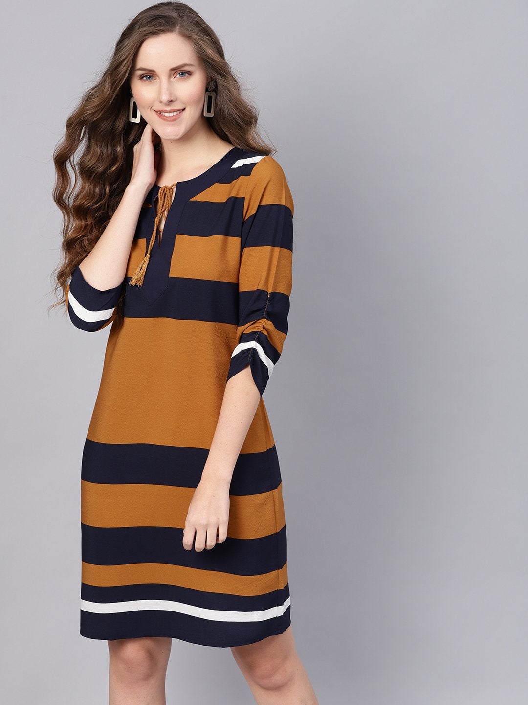 Women's Brown Stripe Shift Dress - SASSAFRAS