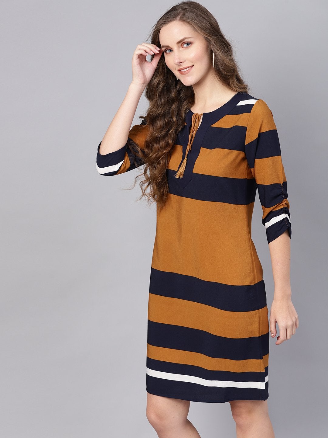 Women's Brown Stripe Shift Dress - SASSAFRAS