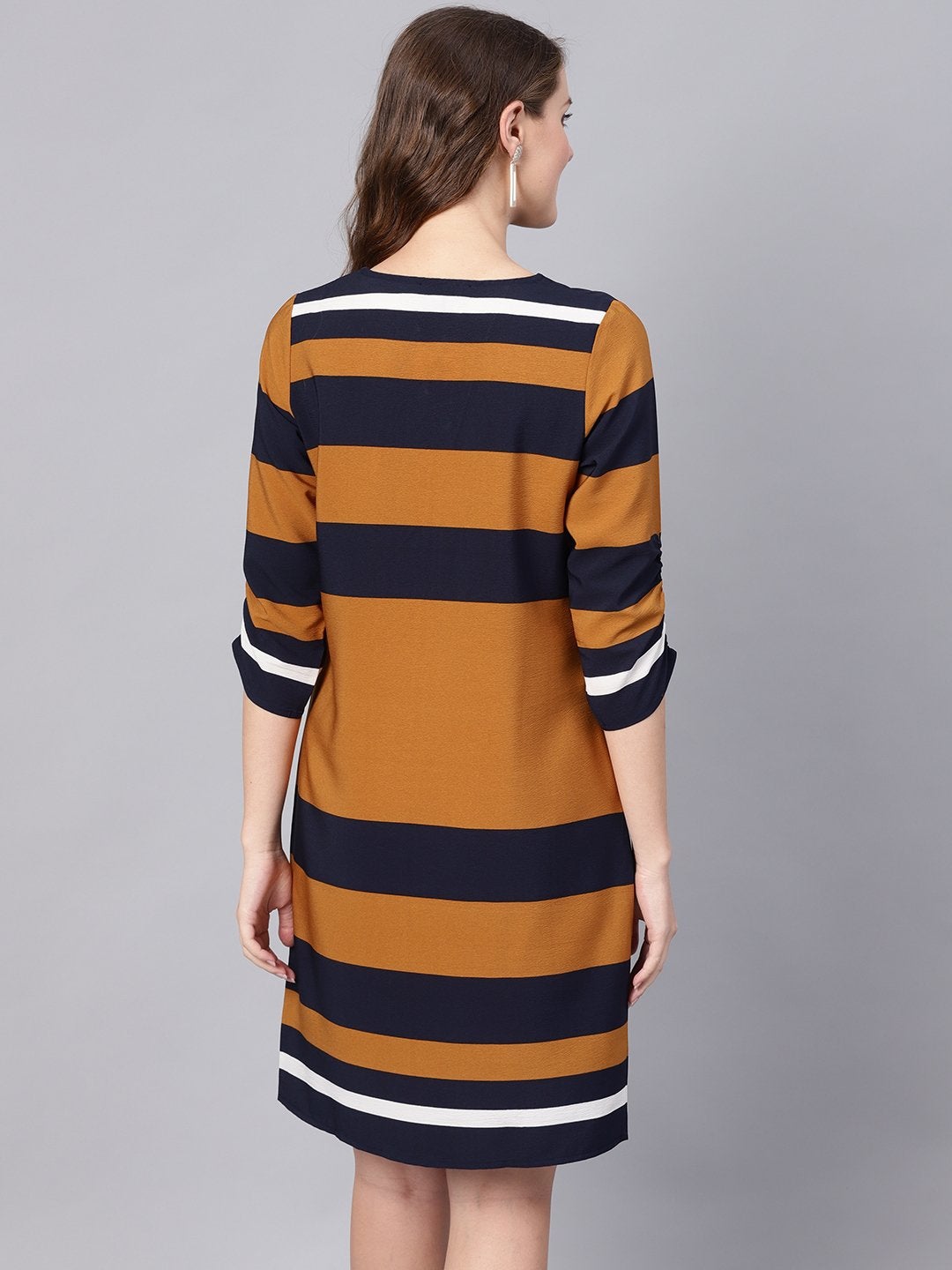 Women's Brown Stripe Shift Dress - SASSAFRAS