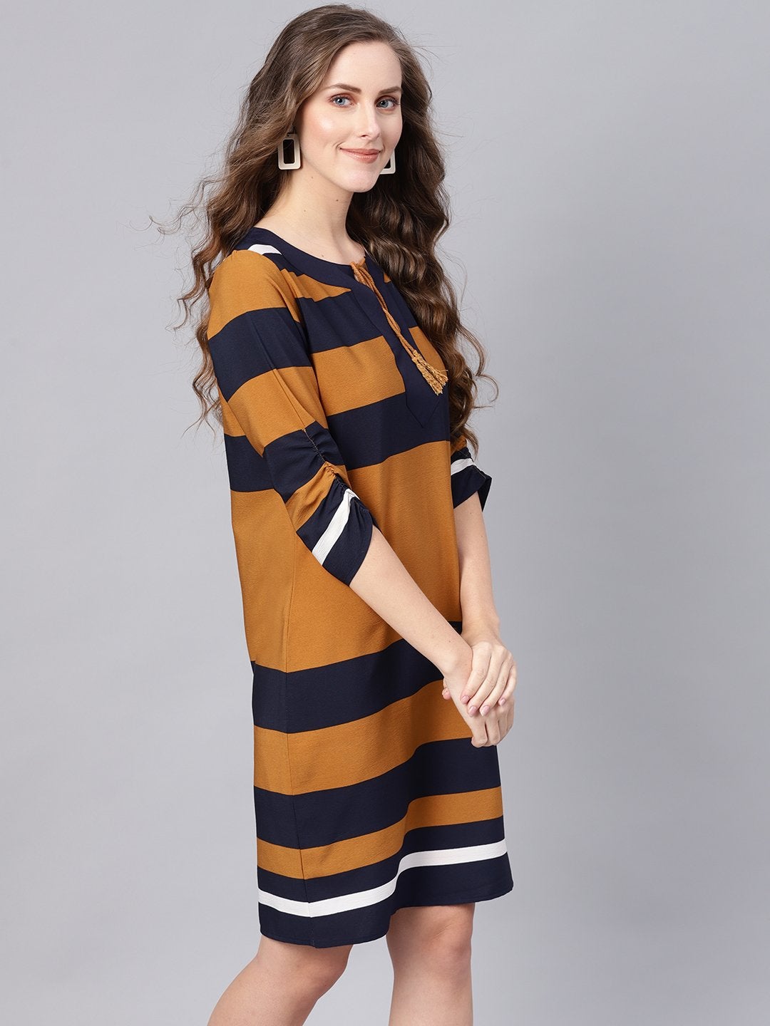 Women's Brown Stripe Shift Dress - SASSAFRAS