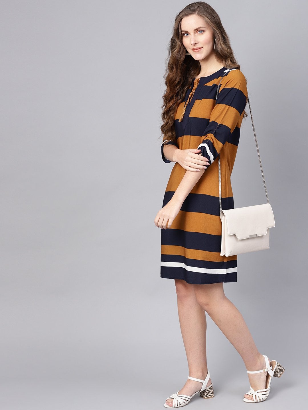 Women's Brown Stripe Shift Dress - SASSAFRAS