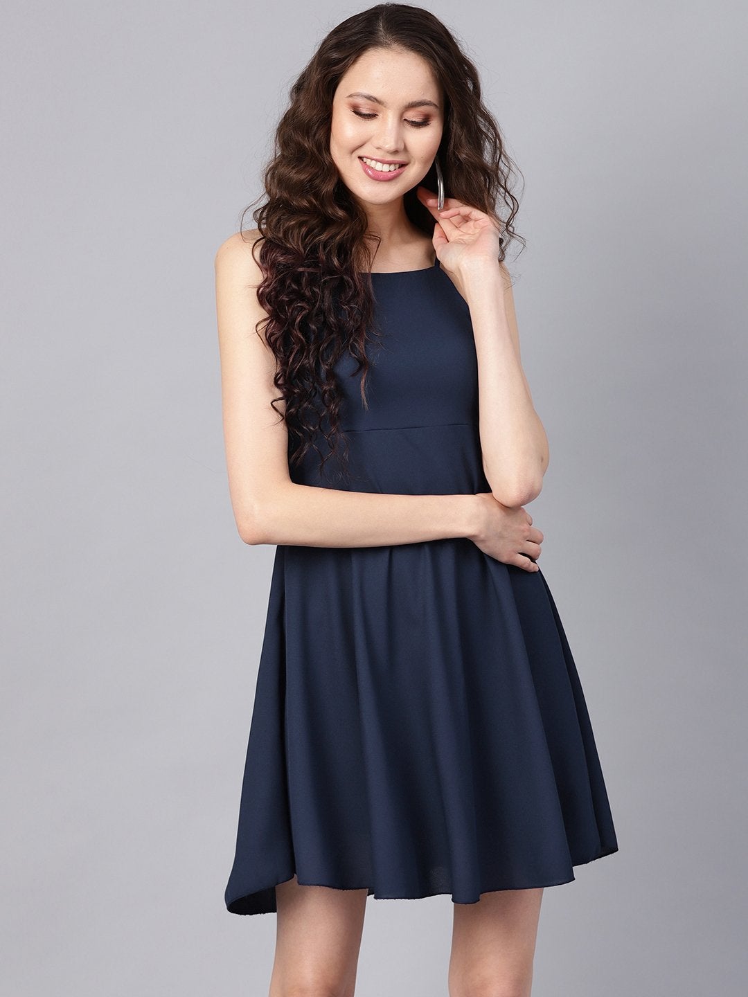 Women's Navy Blue Strappy Short Dress - SASSAFRAS