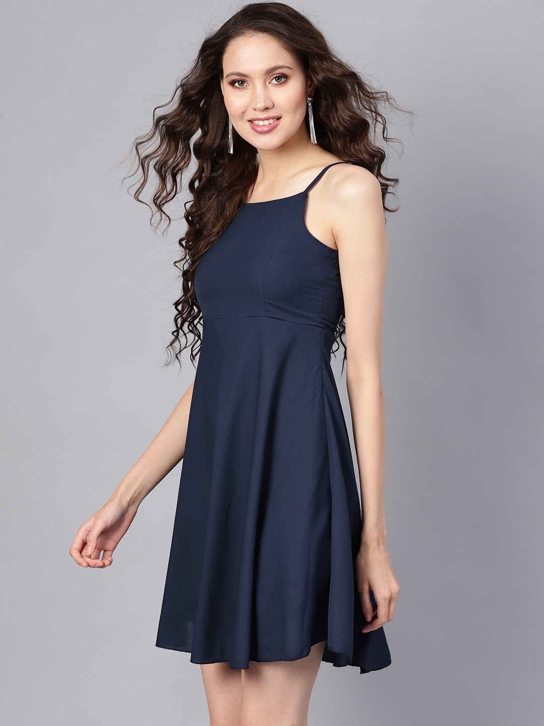 Women's Navy Blue Strappy Short Dress - SASSAFRAS