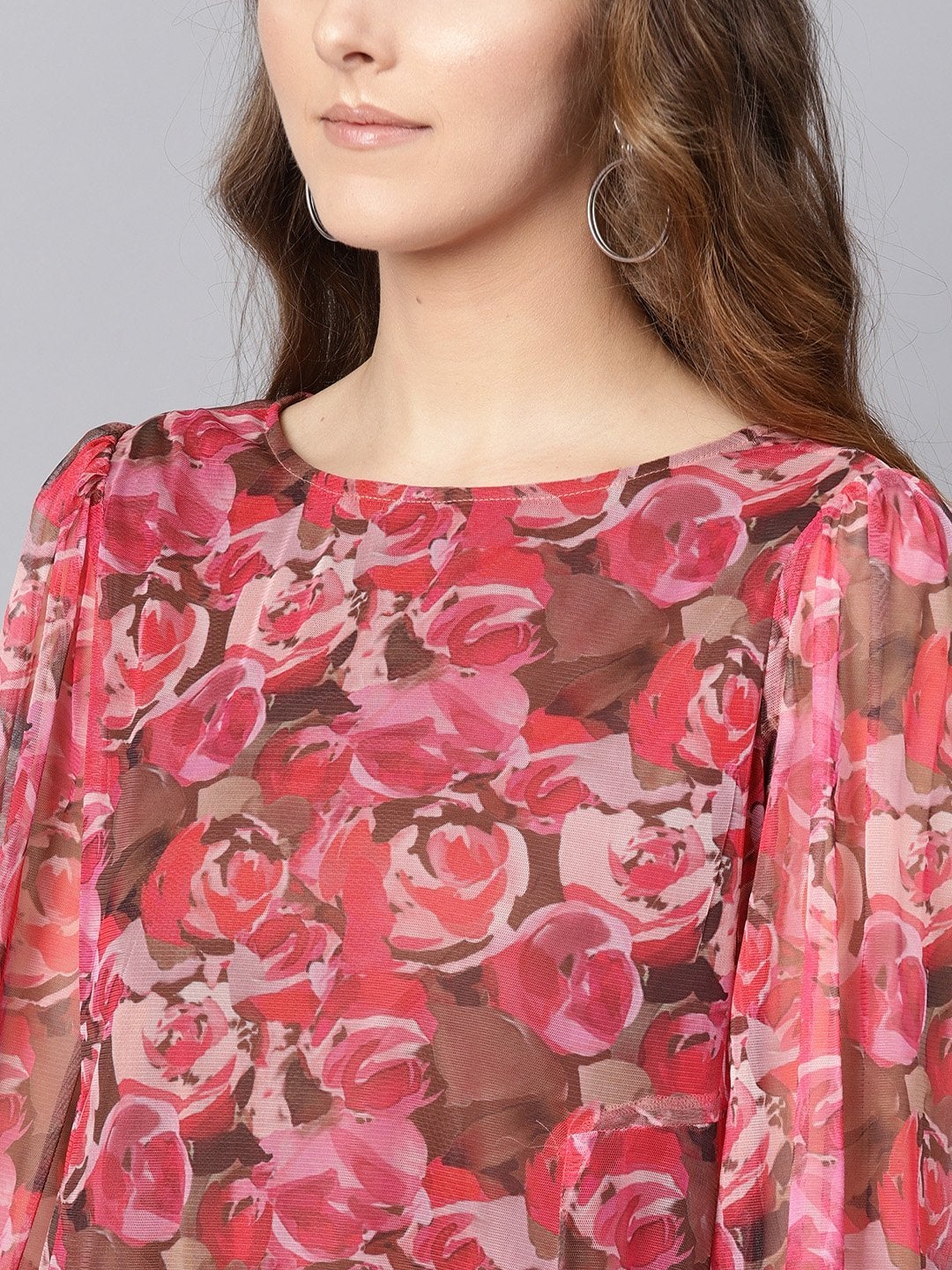 Women's Pink Rose Floral Mesh A-Line Dress - SASSAFRAS