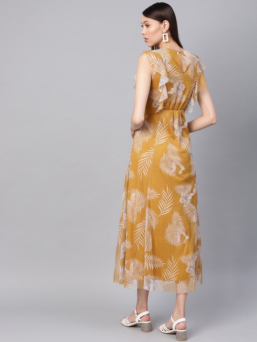 Women's Mustard Floral Front Ruffles Maxi - SASSAFRAS