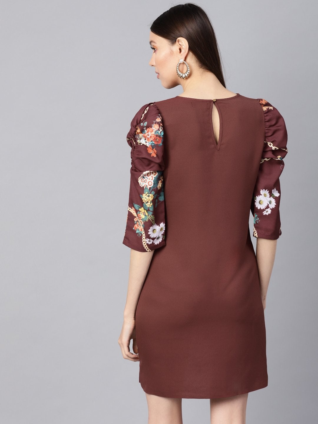 Women's Burgundy Floral Placement Print Shift Dress - SASSAFRAS