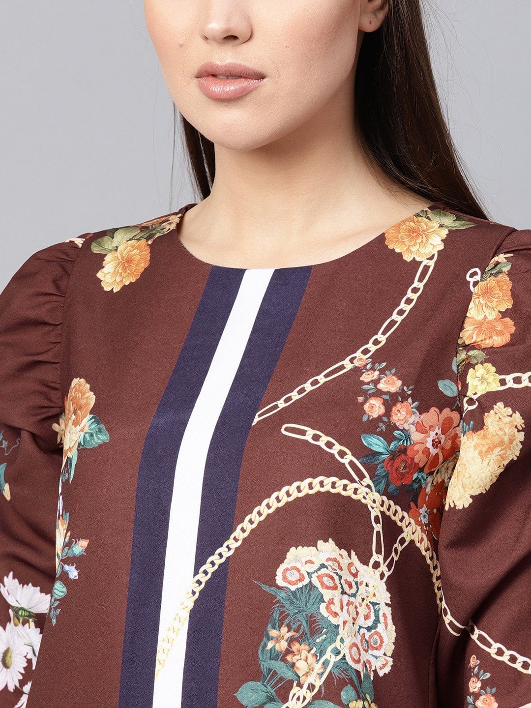 Women's Burgundy Floral Placement Print Shift Dress - SASSAFRAS