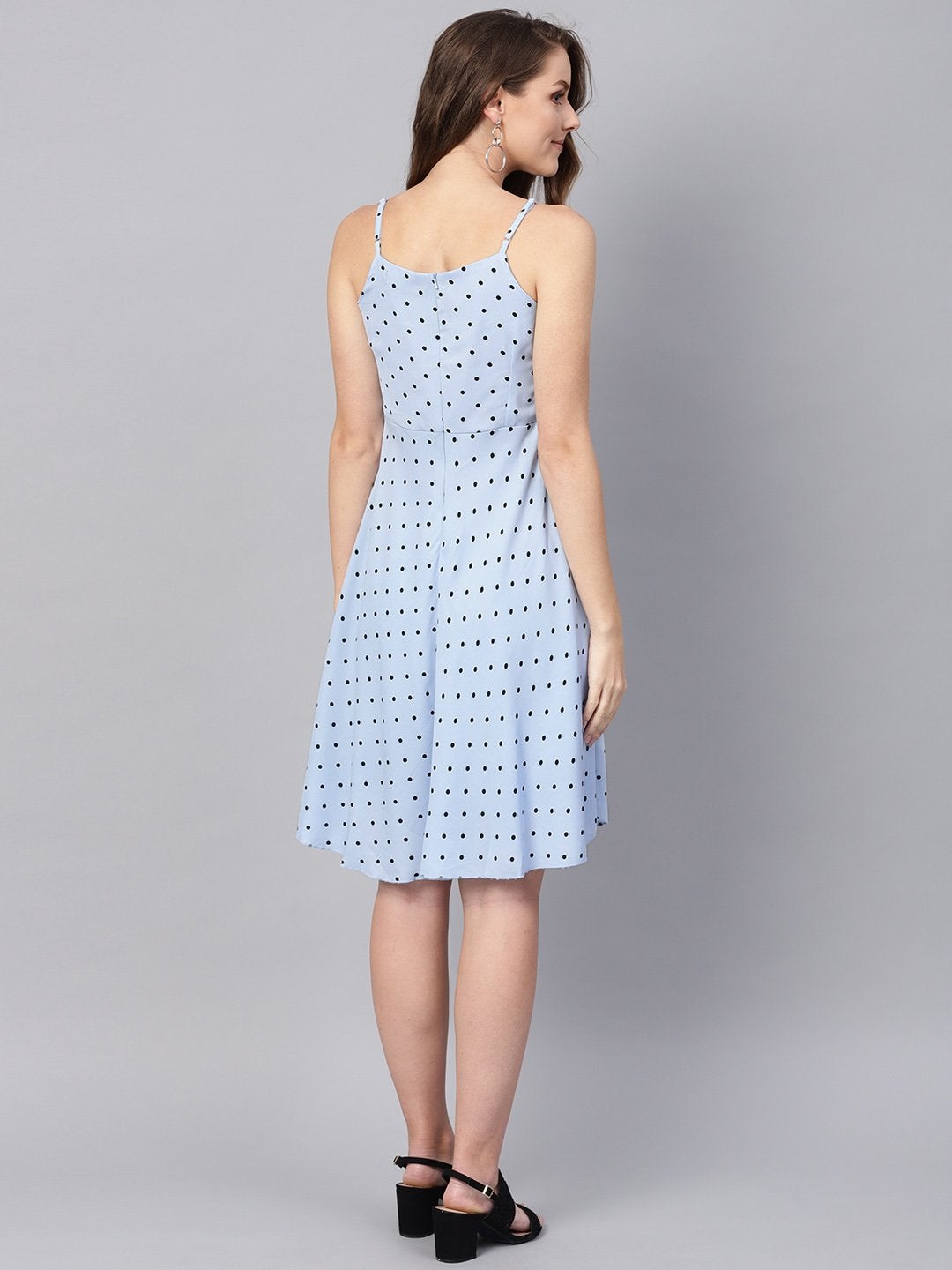 Women's Blue Dot Strappy Fit & Flare Dress - SASSAFRAS