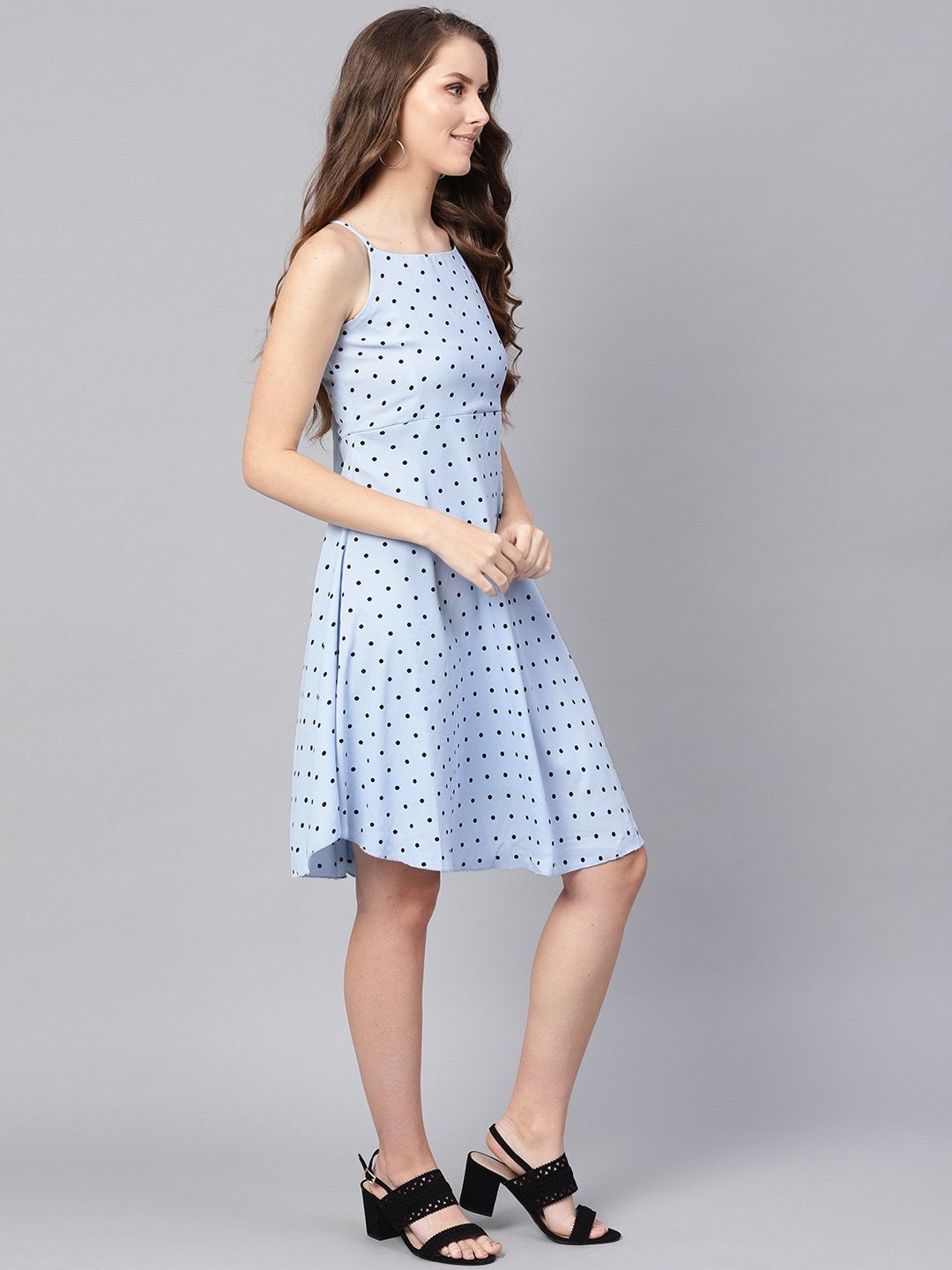 Women's Blue Dot Strappy Fit & Flare Dress - SASSAFRAS