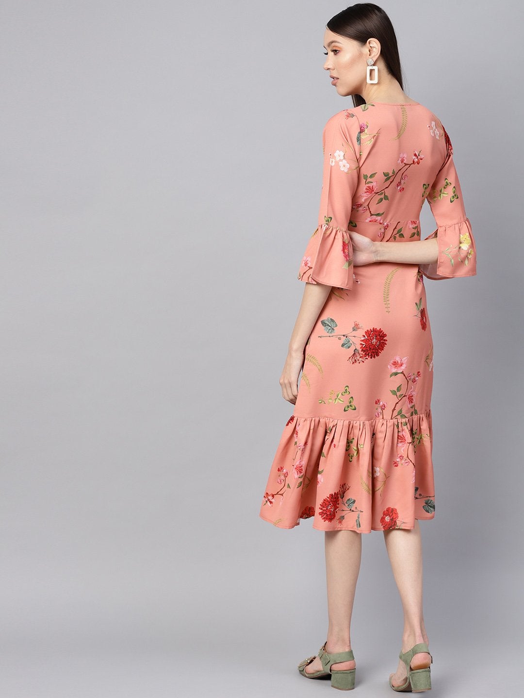 Women's Pink Floral Frill Hem Wrap Dress - SASSAFRAS