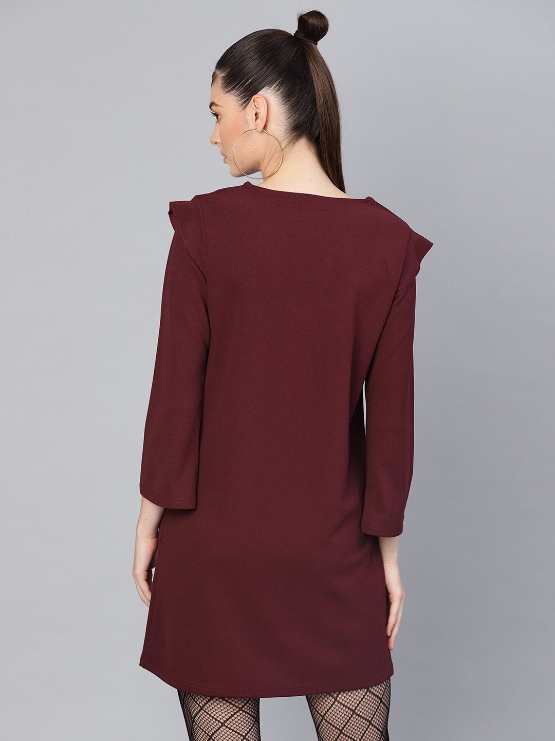 Women's Burgundy V-Neck Shift Dress - SASSAFRAS