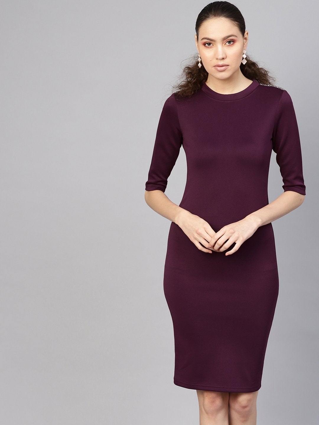 Women's Purple Metal Trim Bodycon Dress - SASSAFRAS