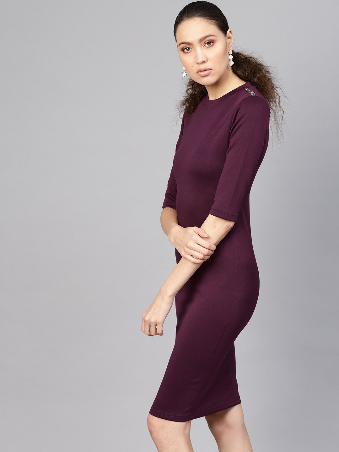 Women's Purple Metal Trim Bodycon Dress - SASSAFRAS