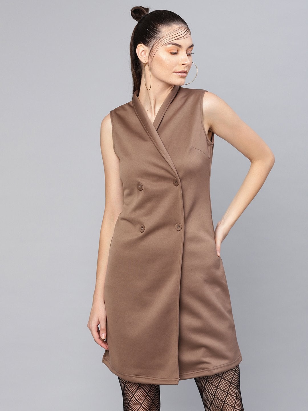 Women's Brown Sleeveless Blazer Dress - SASSAFRAS