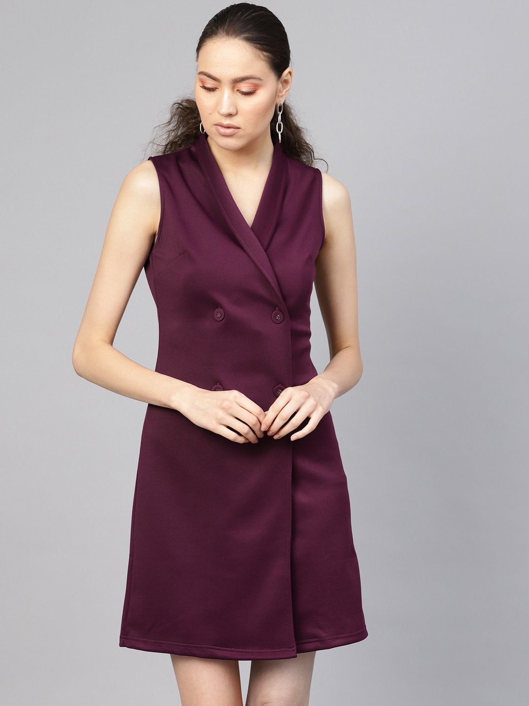 Women's Purple Sleeveless Blazer Dress - SASSAFRAS