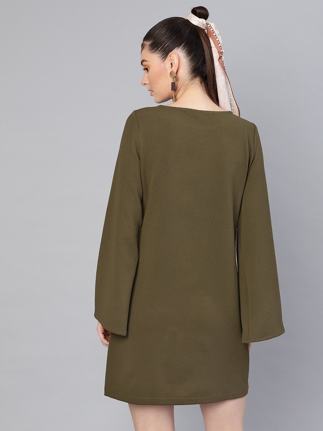 Women's Olive Cape Sleeves Shift Dress - SASSAFRAS