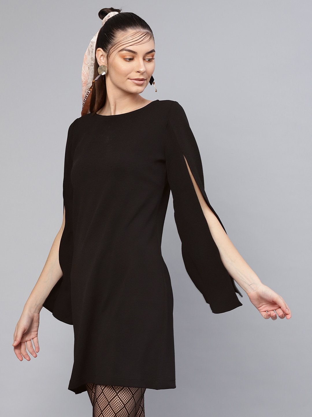 Women's Black Cape Sleeves Shift Dress - SASSAFRAS