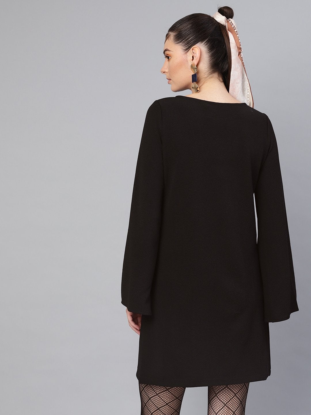 Women's Black Cape Sleeves Shift Dress - SASSAFRAS