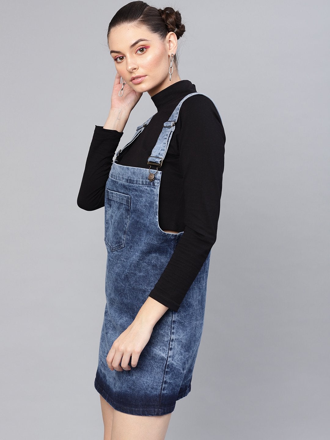 Women's Blue Denim Washed Pinafore Dress - SASSAFRAS