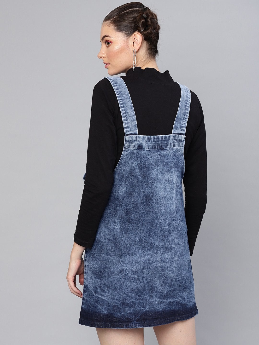 Women's Blue Denim Washed Pinafore Dress - SASSAFRAS