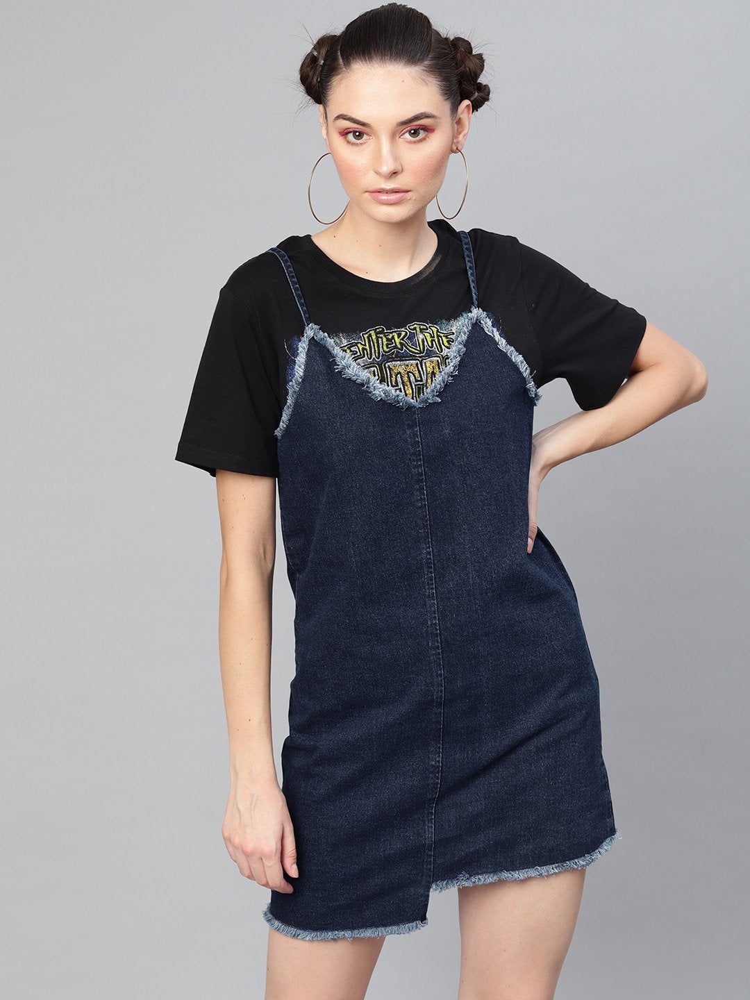 Women's Navy Denim Short Slip Dress - SASSAFRAS