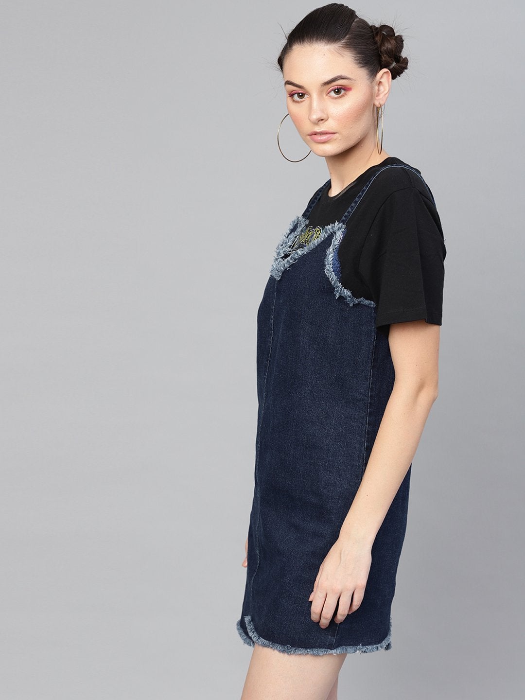 Women's Navy Denim Short Slip Dress - SASSAFRAS