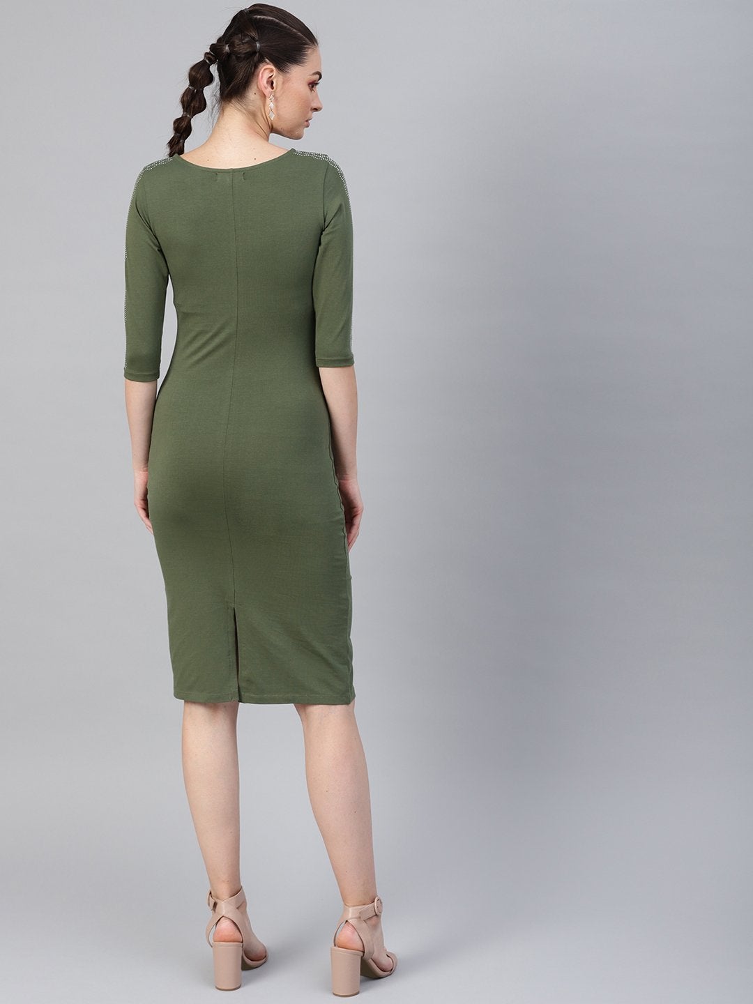 Women's Olive Studded Bodycon Dress - SASSAFRAS