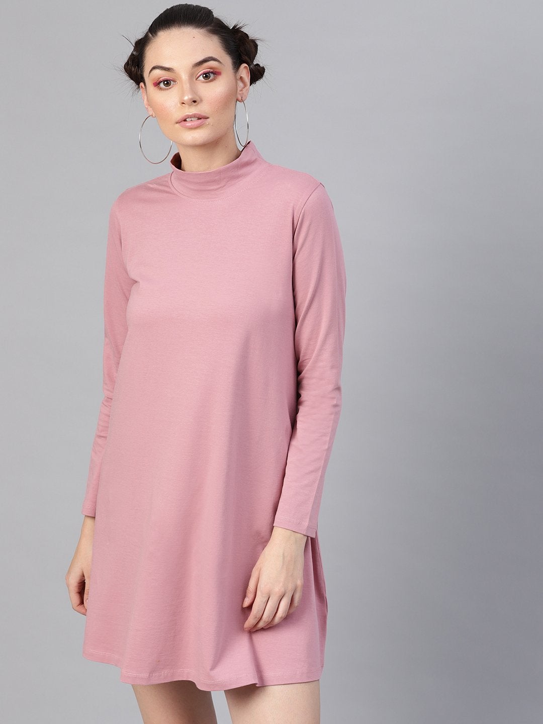 Women's Baked Pink Turtle Neck Tent Dress - SASSAFRAS