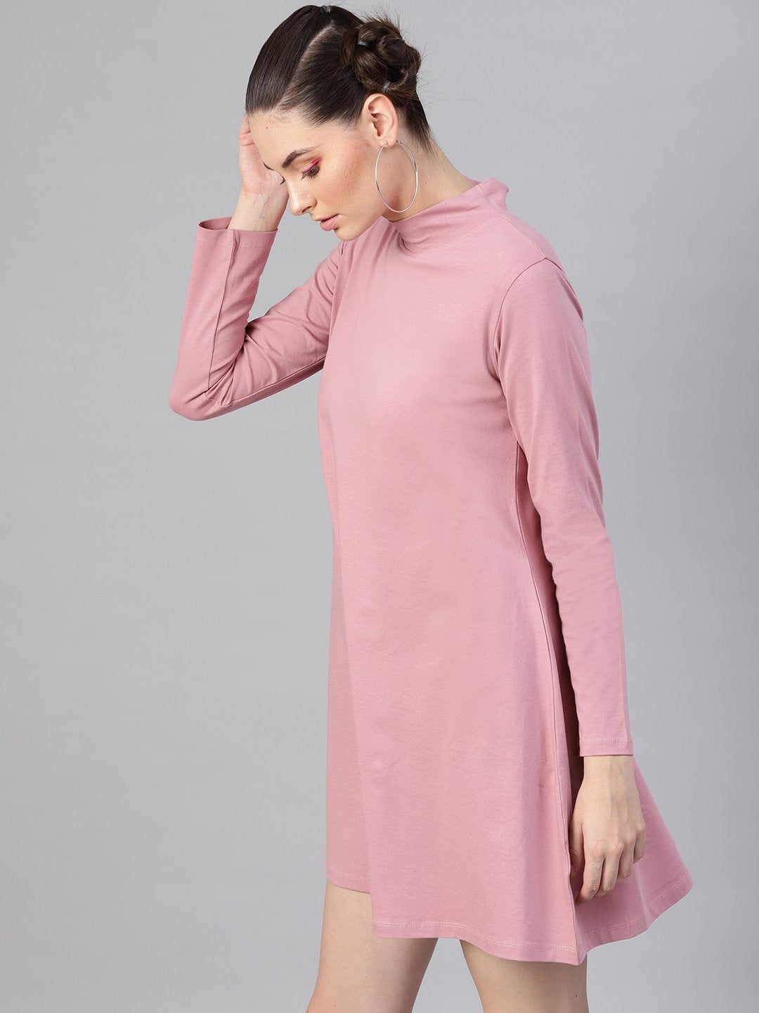 Women's Baked Pink Turtle Neck Tent Dress - SASSAFRAS