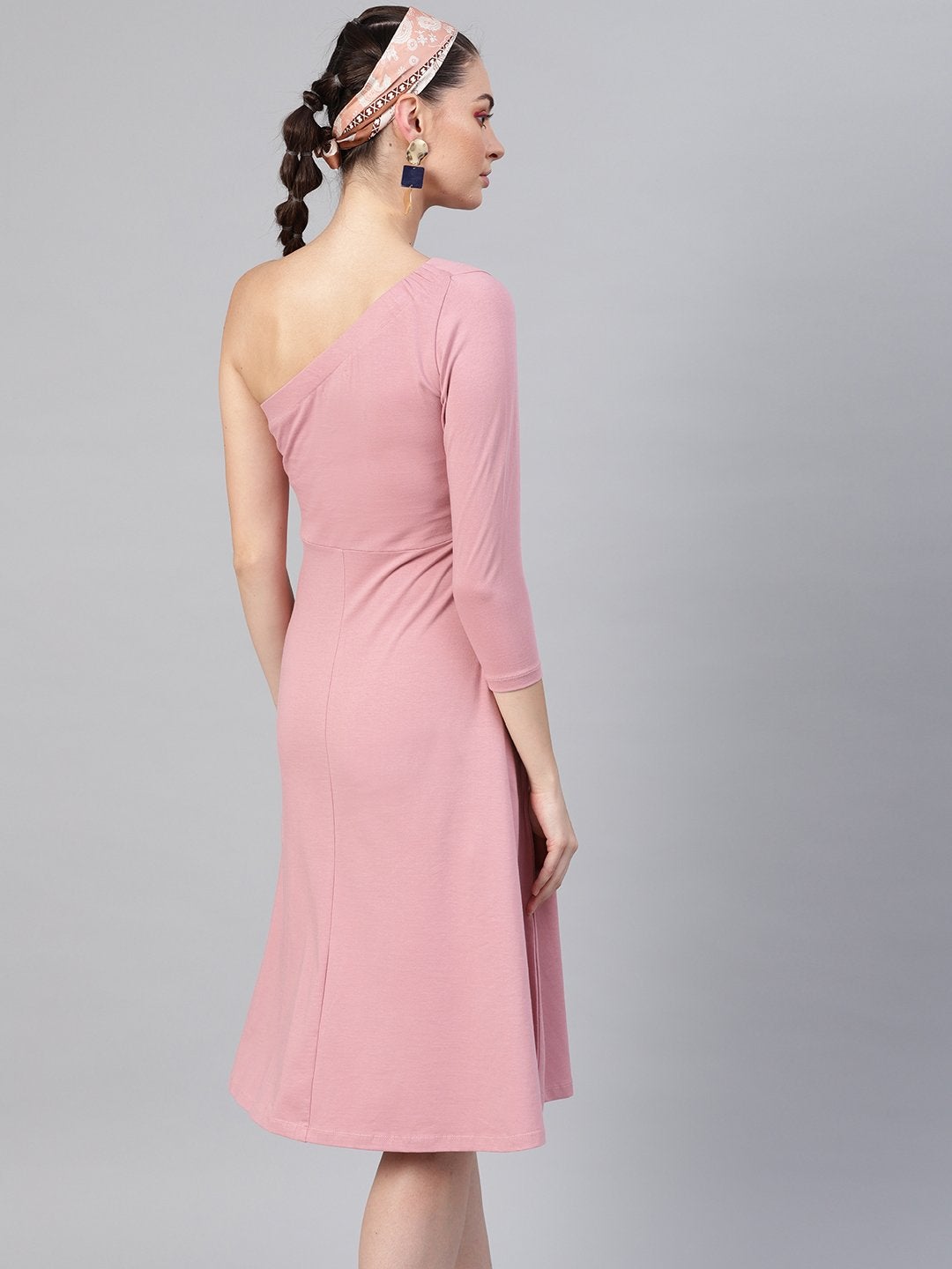 Women's Baked Pink One Shoulder Skater Midi Dress - SASSAFRAS