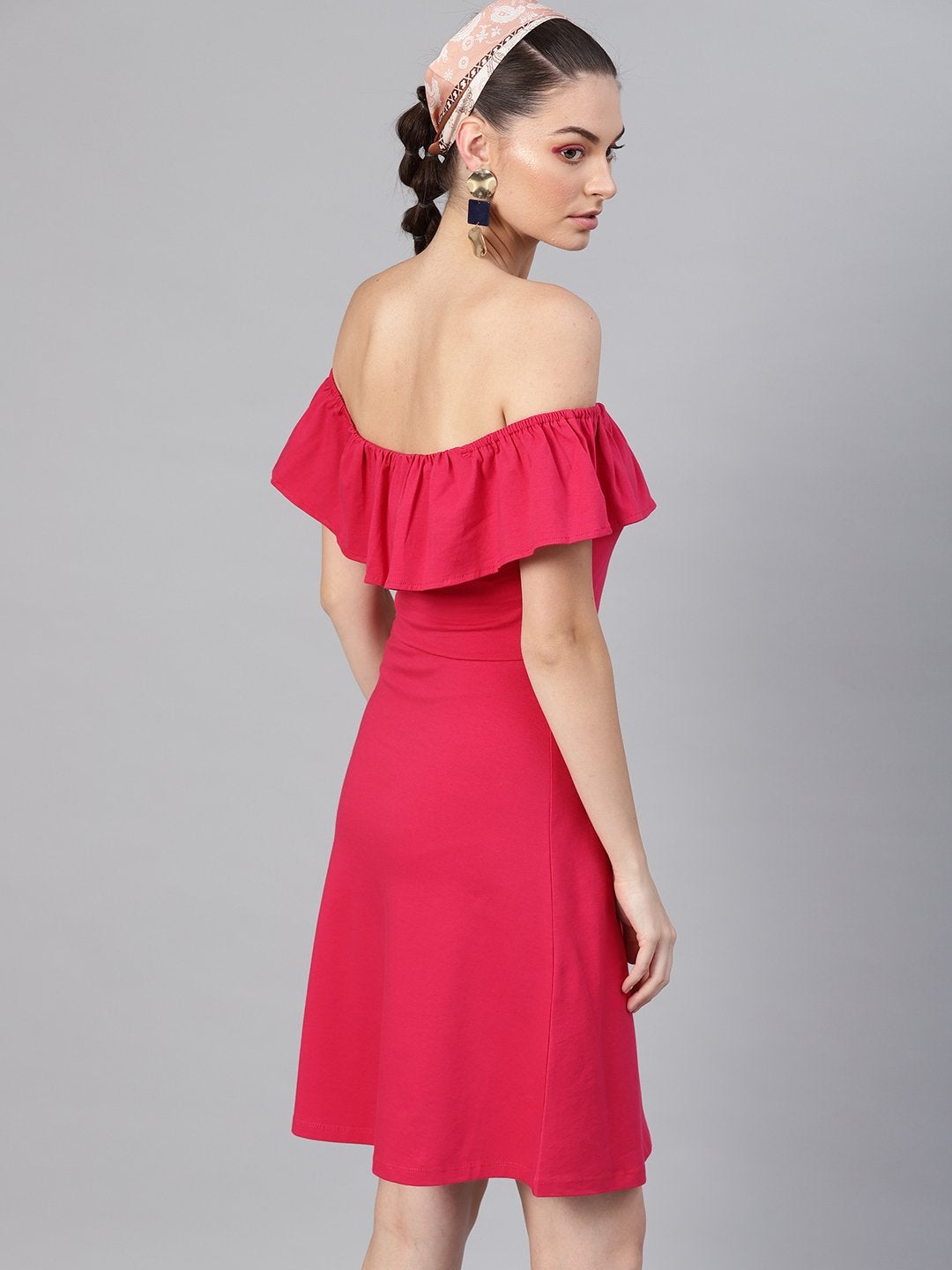 Women's Fuchsia Off Shoulder Skater Midi Dress - SASSAFRAS