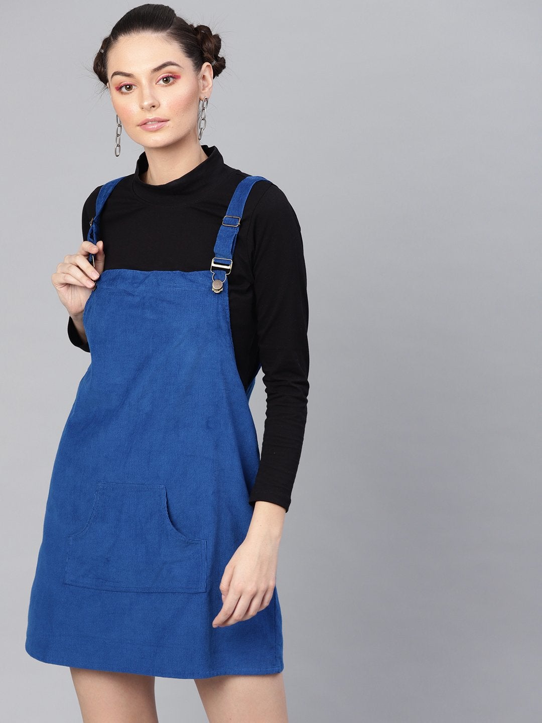 Women's Royal Blue Corduroy Pinafore Dress - SASSAFRAS