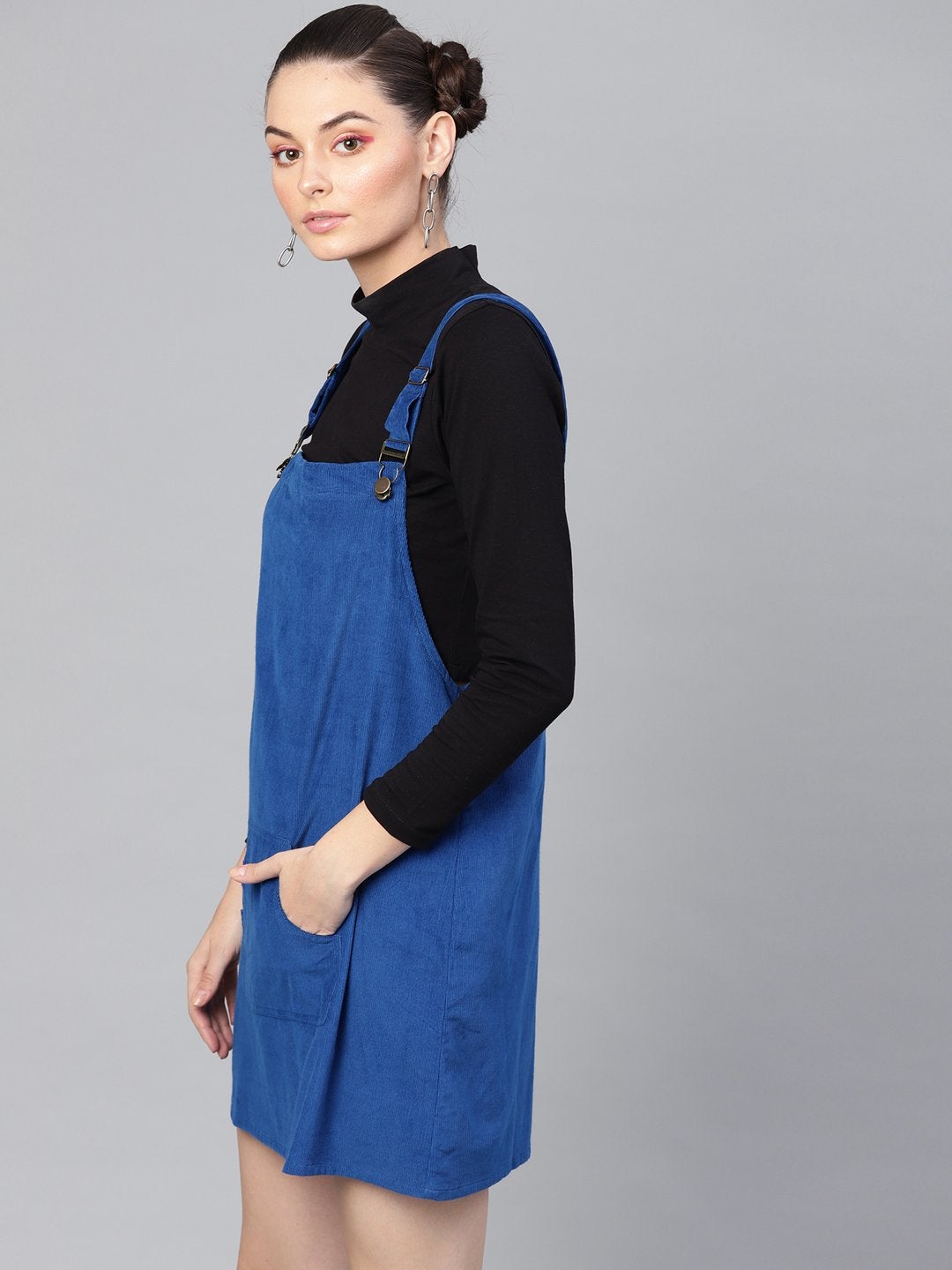 Women's Royal Blue Corduroy Pinafore Dress - SASSAFRAS