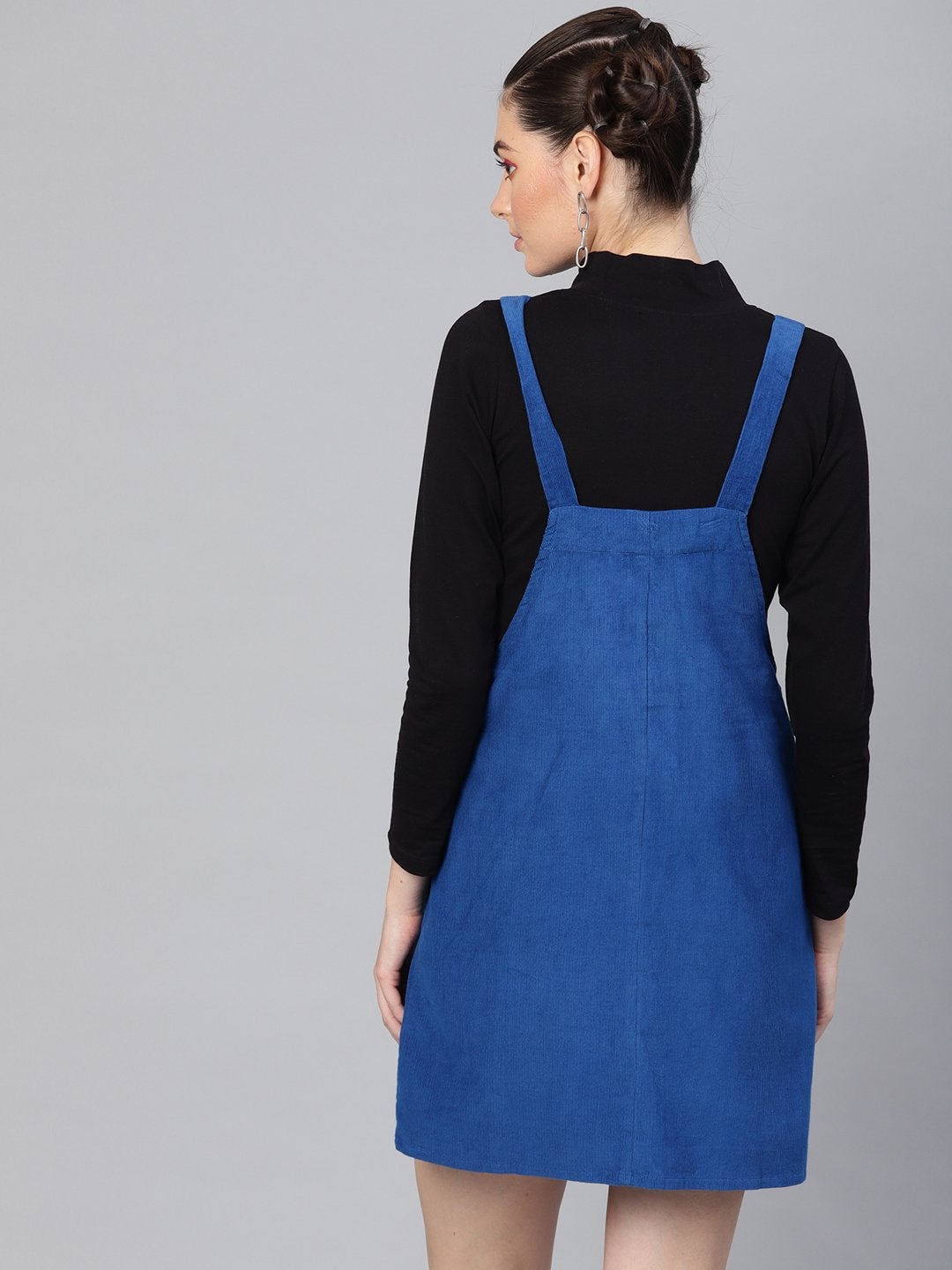 Women's Royal Blue Corduroy Pinafore Dress - SASSAFRAS