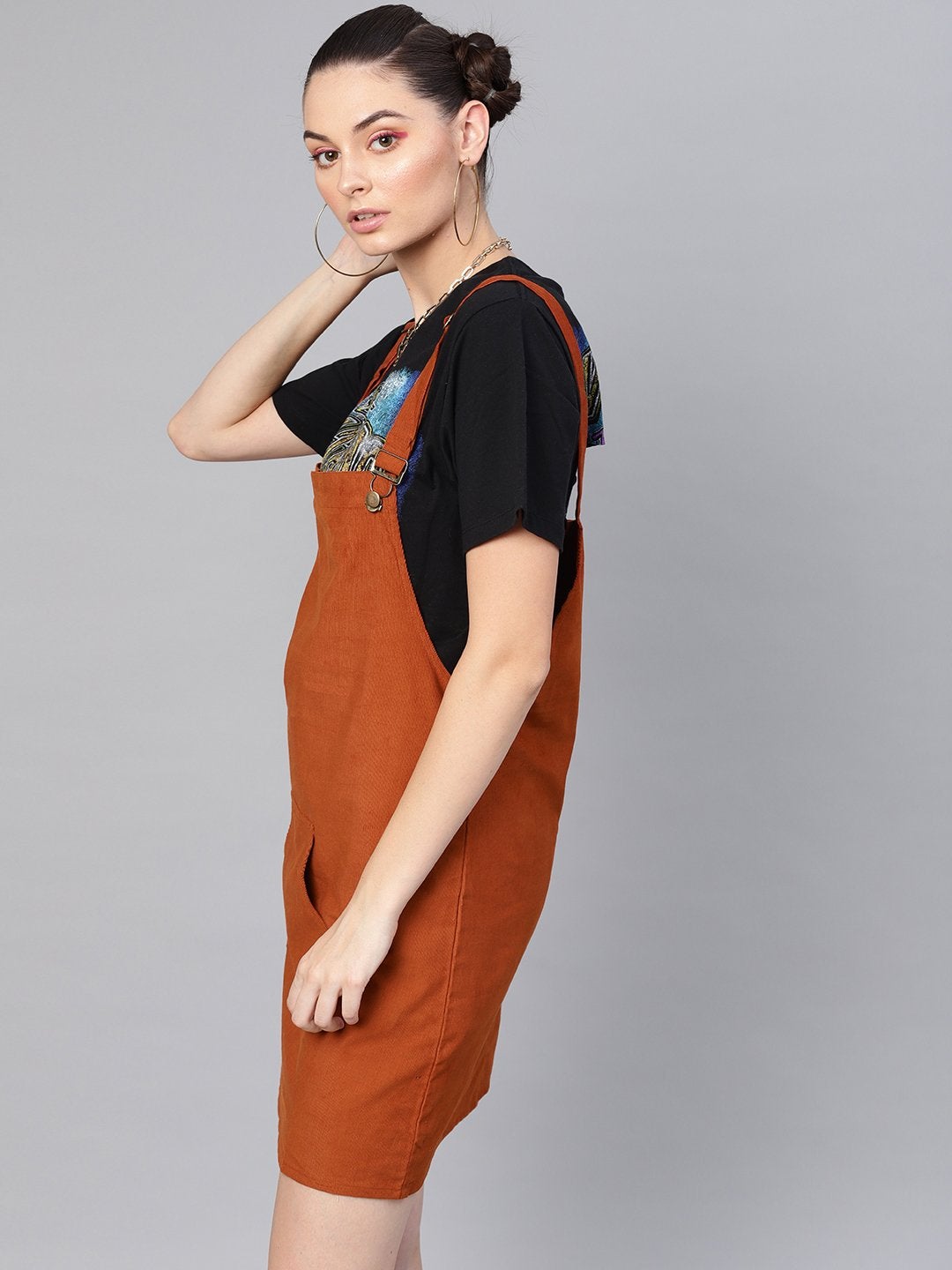 Women's Rust Corduroy Pinafore Dress - SASSAFRAS