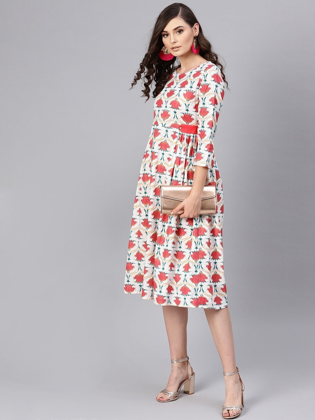 Women's Pink Floral Side Tab Dress - SASSAFRAS