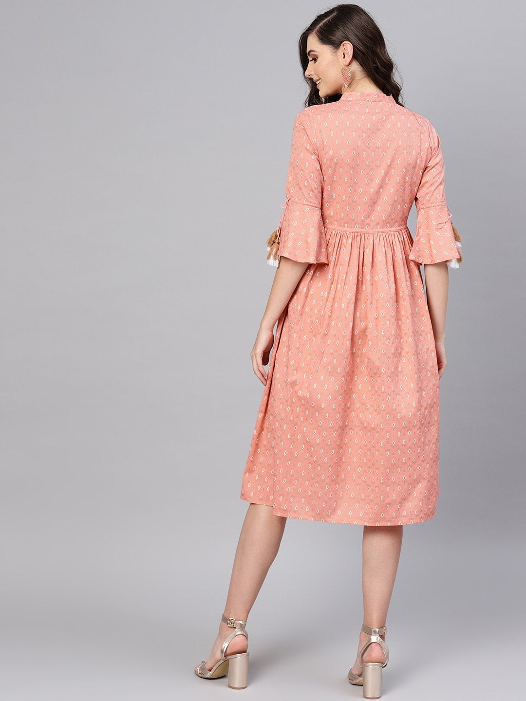 Women's Peach Foil Drawstring Dress - SASSAFRAS