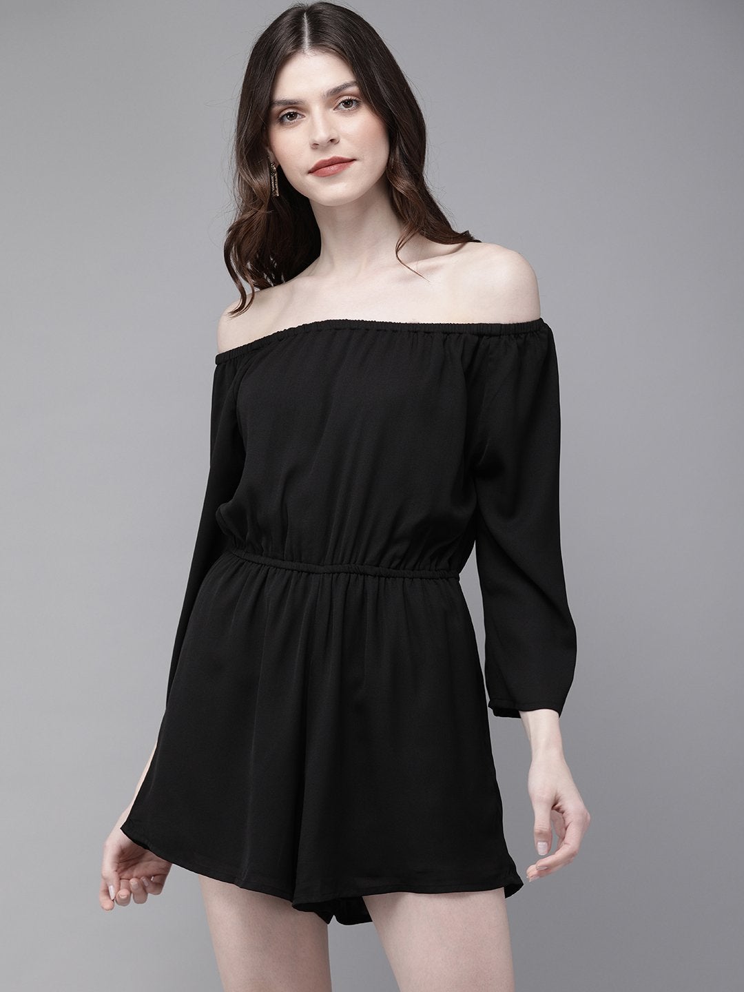 Women's Black Off Shoulder Skater Midi Dress - SASSAFRAS