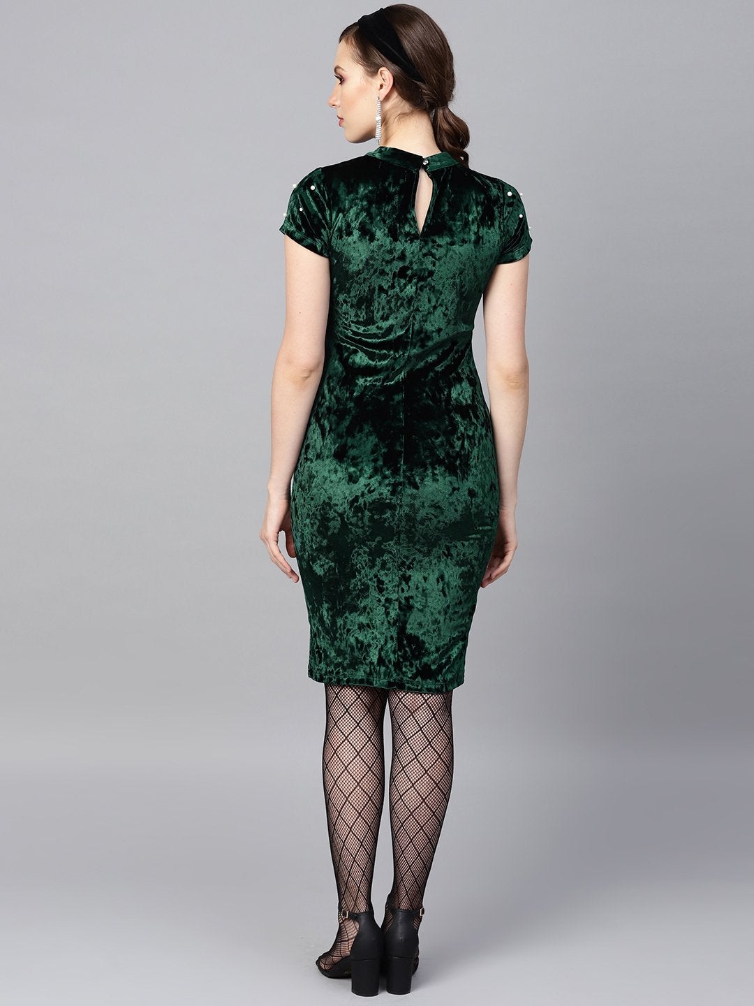 Women's Emerald Green Velvet Bodycon Dress - SASSAFRAS